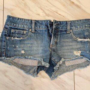 Vtg Y2K American Eagle LIVE YOUR LIFE Jean Shorts 6 Distressed
